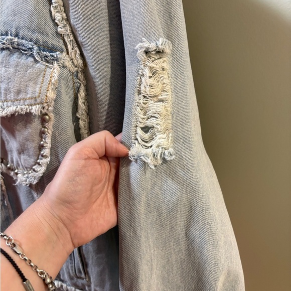 POL distressed denim jacket American flag patriotic sequence Americana S M L - Picture 4 of 10